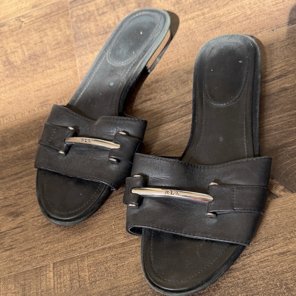 Black Leather Slide Sandals